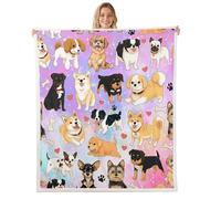Homemissing Puppy Dog Fleece Throw Blanket Single 50x60Inch Kids Cute Animals Sherpa Blanket Plush Fuzzy for Boys Girls Teens Kawaii Dog Warm Cozy Breathable Soft Lightweight Pink Purple Room Decor
