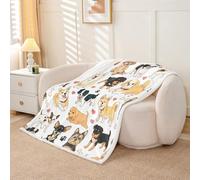 Homemissing Puppy Dog Fleece Throw Blanket Single 50x60Inch Kids Cute Animals Sherpa Blanket Plush Fuzzy for Boys Girls Teens Kawaii Dog Warm Cozy Breathable Soft Lightweight Yellow White Room Decor