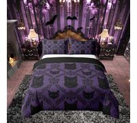 Homemissing Purple Black Cat Damask Duvet Cover Set Double Size For Kids Boys Girls Boho Gothic Floral Bedding Set Antique Victorian Baroque Duvet Cover with 2 Pillowcases Minimalist Bedding