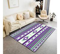 Homemissing Purple Green Southwestern Aztec Living Room Rugs for Bedroom 150x200cm Geometric Vintage Decor Carpet for Teens Adults Geometry Bohemian Boho Tribal Rustic Area Rug Indoor Floor Mat Decor