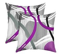 Homemissing Purple Grey and Black Throw Pillow Covers 18x18 Inch Set of 2 Geometric Stripe Swirl Decorative Throw Pillowcases Modern Wavy Circles Pillow Cases Cushion Covers Retro Stripe Swirl