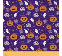 Homemissing Purple Halloween Fabric by The Yard Kids 10 Yards (L920*W150cm) Cute Ghost Bat Spider Web Upholstery Fabric Pumpkin Candy Spooky Trick or Treat for Home DIY, Waterproof Indoor Decor
