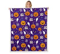 Homemissing Purple Halloween Fleece Throw Blanket Kids Baby 30x40Inch Cute Ghost Bat Spider Web Sherpa Blanket Plush Fuzzy Kids Pumpkin Candy Spooky Trick or Treat for Bed Sofa Chair Living Room