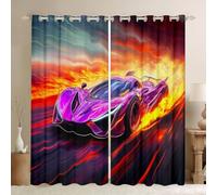 Homemissing Purple Racing Car Curtains for Bedroom Living Room Flame Cool Car 30%-50% Blackout Drapes Extreme Sports Room Darkening Curtain For Kids Boys Teens Window Treatments, 2 Panels W66*L72