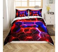Homemissing Purple Red Gaming Duvet Cover Set Double Size For Kids Boys Girls Teens Geometry Honeycomb Bedding Set Gradient Game Controller Comforter Cover with 2 Pillowcases Hexagon Bed Sets