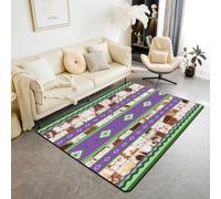 Homemissing Purple Southwestern Aztec Decor Carpet 100x150cm Geometric Living Room Rugs for Bedroom for Children Cow Fur Printed Western Cowboy Rustic Tribal Area Rug Room Decor Indoor Floor Mat