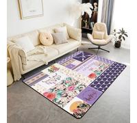 Homemissing Purple Western Aztec Area Rug Wild Cowgirl Boots Living Room Rugs for Bedroom for Kids Teens Room Decor Bull Skull Floral Southwestern Rustic Decor Carpet 100x150cm Indoor Floor Mat