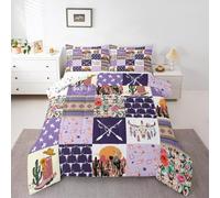 Homemissing Purple Western Aztec Comforter Set for Girls Boys Kids King Size Bull Skull Duvet Quilt Room Decor Wild Cowgirl Boots Southwestern Boho Rustic Floral Bedding Set Breathable Soft 3Pcs