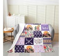 Homemissing Purple Western Aztec Flannel Blanket Plush Fuzzy Boys Kids Throw 40x50Inch Bull Skull for Bed Couch Chair Living Room Wild Cowgirl Boots Southwestern Rustic Floral Fleece Throw Blanket