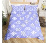 Homemissing Purple Winter Snowflakes Duvet Cover King Size Boys Girls Frozen Snowflake Bedding Set Breathable Soft Comforter Cover 3Pcs Winter Holiday Bedroom Decor