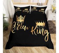 Homemissing Queen and King Duvet Cover Crown Pattern Bedding Set for Kids Boys Girls Decor Modern Comforter Cover Set Gold Grey Black Bedspread Cover 3Pcs Zipper Super King