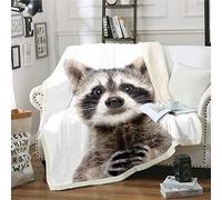 Homemissing Raccoon Cute Animal Fleece Throw Blanket for Kids Boys Girls Wild Animal Brown White for Sofa Bed,Single 50x60 Inch