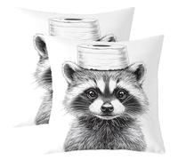 Homemissing Raccoon Throw Pillow Covers Set of 2 Funny Animal Square Cushion Covers Cartoon Pillow Case White Cushion Case for Couch Sofa Cute Bedroom Decor 55x55cm