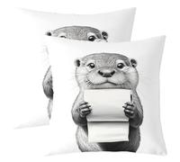 Homemissing Raccoon Throw Pillow Covers Set of 2 White Decorative Pillowcase Cute Cushion Covers for Sofa Couch Bed Funny Animal Cushion Case Cartoon Home Decor 50x50cm
