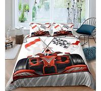 Homemissing Race Car Bedding Set Red formula Sports Car Duvet Cover for Kids Boys Youth Man Teens Cool Speed Racing Car Comforter Cover Extreme Sports Bedspread Cover 3Pcs Double Size,Zipper