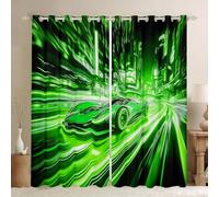 Homemissing Racing Car Blackout Curtains 30%-50% Extreme Sports Darkening Drapes for Room Decor Cool Green Light Car Thermal Insulated Shades For Kids Boys Teens Window Treatments, 2 Panels W46*L54