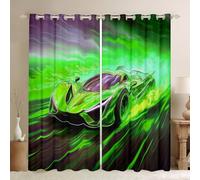 Homemissing Racing Car Curtains for Room Decor Aurora and Green Flame Cool Car 30%-50% Blackout Darkening Drapes Extreme Sports Window Treatments, 2 Panels W46*L54 For Kids Boys Teens Room Decor