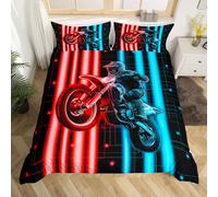 Homemissing Racing Motocross Rider Kids Bedding Set,Boys Girls Super King Size,Dirt Bike Duvet Cover,Extreme Sports Comforter Cover,3D Pattern Bedclothes Colorful Modern Bedroom Decor,Blue Red