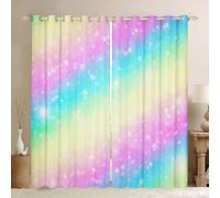 Homemissing Rainbow 30%-50% Blackout Curtains Tie Dye Pastel Window Curtains Stars Glitter Darkening Drapes for Bedroom for Kids Colorful Stripes Bedspread C Room Decor (2 Panels,W66*L90)