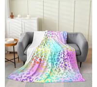 Homemissing Rainbow Leopard Flannel Fleece Throw Blanket Gradient Color Spots Queen 90x90Inch Animal Print Fleece Throw Blanket for Kids Women Men Wild Pattern Bedroom Decor