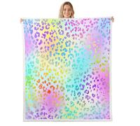 Homemissing Rainbow Leopard Sherpa Throw Blanket for Couch Gradient Color Spots Super Soft Cozy Fleece Animal Print Blanket for Winter, Plush Throw Wild Pattern Queen 90x90Inch All Season