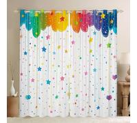 Homemissing Rainbow Star Curtains Colorful Stars Window Treatments for Kids Boys Girls Colorful Dots Window Drapes White Rainbow Window Treatments W46*L72