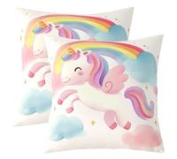 Homemissing Rainbow Unicorn Cushion Covers Set of 2 55x55cm for Bed Sofa Magical Unicorn Throw Pillow Covers Dreamy Princess Style Pillowcase Cartoon Animals Cushion Case