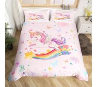 Homemissing Rainbow Unicorn Duvet Cover Set Single Size For Kids Boys Girls Teens Cute Unicorn PinkBedding Set Butterfly Love Heart Star Print Duvet Cover with 1 Pillowcase