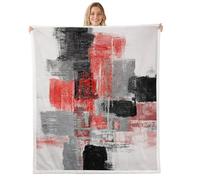 Homemissing Red Abstract Fleece Throw Blanket Baby 30x40Inch Black Geometric Sherpa Blanket Plush Fuzzy for Boys Girls Modern Art for Bed Couch Chair Living Room Bedroom Decor Microfiber Lightweight