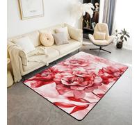 Homemissing Red Area Rug 150 * 200cm Polyester Rose Floral Living Room Rugs for Bedroom Abstract Pink Flowers Decor Carpet Garden Flower Indoor Floor Mat Romantic Soft Non-slip