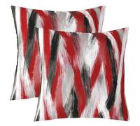Homemissing Red Black Abstract Throw Pillow Covers Set of 2 Red Striped Square Cushion Covers Geometric Stripes Pillow Case Modern Aesthetic Art Cushion Case for Couch Sofa Bedroom Decor 45x45cm