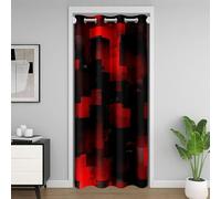 Homemissing Red Black Modern Abstract Art Door Curtain for Doorway Privacy 1 Panel, 86x203cm Geometric Buffalo Check Reversible Closet Cover Geometry Plaid Square 30%-50% Darkening Blackout Curtain