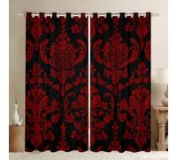 Homemissing Red Black Vintage Damask Floral Curtains Oriental Antique Window Curtains for Bedroom Living Room Gothic Bohemia Floral Window Drapes Luxury 30%-50% Blackout Curtains,W66*L90,2 Panels