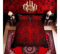 Homemissing Red Black Vintage Damask Floral Duvet Cover Set Double Size For Kids Boys Girls Gothic Bohemia Flower Bedding Set Oriental Antique Duvet Cover with 2 Pillowcases Luxury Bedding