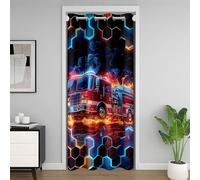 Homemissing Red Blue Honeycomb Fire Truck Doorway Curtain Privacy 132x203cm Geometric Firemen Car Vehicle Room Divider Curtain Cool Firefighter Bedroom Deocr Smoggy Window Treatments