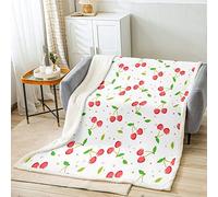 Homemissing Red Cherry Throw Blanket Girl Cherry Blanket for Kids Boys Girls Cartoon Fruit Food Plush Blanket Botanical Leaves,Single 50x60 Inch