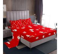 Homemissing Red Christmas Bedding Double Size Kids Santa Claus Bed Sheets Set for Boys Girls Teens Snowflake 4 Pieces Sheet with 16 Inch Deep Pockets Soft Microfiber Merry Christmas Room Decor