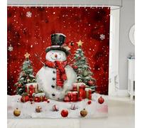 Homemissing Red Christmas Snowman Shower Curtain for Bathroom Decor Kids 150x180cm Xmas Tree Cardinal Animal Bath Curtain for Boys Girls Teens Snowflakes Winter Holiday Bathroom Accessories