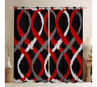 Homemissing Red Grey and Black Window Curtains Two-Tone Waves Geometric Blackout Curtains Retro Stripe Line Art Darkening Dreapes Modern Abstract Art Window Treatments W46*L54