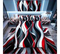 Homemissing Red Grey Black Duvet Cover Set Geometric Spiral Pattern Bedding Set for Kids Boys Girl Modern Abstract Inner Fill Bedspread Cover Grey White with 2 Pillowcases Double Size