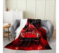 Homemissing Red Horse Race Car Flannel Fleece Throw Blanket 40x50Inch Smoggy Racing Car Bedroom Decor Galloping Horse Plush Sherpa Blanket for Bed Sofa Couch Extreme Sports Room Decor