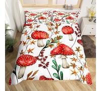 Homemissing Red Mushroom Comforter Cover Kawaii Fungus Botanical Bedding Set Wild Mushroom Stuff Duvet Cover for Children Kids Boys Girls Microfiber Vegetation Bedspread Cover Room Decor Super King