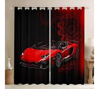 Homemissing Red Racing Car Blackout Curtains 30%-50% Extreme Sports Darkening Drapes for Room Decor Cool Car Thermal Insulated Shades For Kids Boys Teens Window Treatments, 2 Panels W46*L72