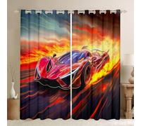 Homemissing Red Racing Car Curtains for Bedroom Living Room Flame Cool Car 30%-50% Blackout Darkening Drapes Extreme Sports Window Treatments, 2 Panels W46*L54 For Kids Boys Teens Room Decor