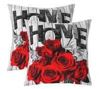 Homemissing Red Rose Throw Pillow Covers 45x45cm Set of 2 Wooden Wood Decor Pillow Case Pillowcase Romantic Flowers Pattern Cushion Cover Rustic Farmhouse Rustic Cabin Country Outdoor Pillow Cover