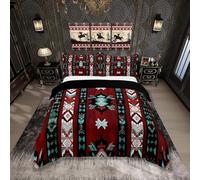 Homemissing Red Southwest Bedding Set Single Size Geometric Tribal Exotic Style Duvet Cover Set Native American Indian Design Duvet Cover with 1 Pillowcase Stripes Line Bedclothes