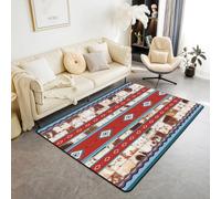 Homemissing Red Southwestern Aztec Decor Carpet 150x200cm Geometric Living Room Rugs for Bedroom for Children Cow Fur Printed Western Cowboy Rustic Tribal Area Rug Room Decor Indoor Floor Mat
