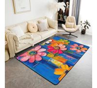 Homemissing Retro Floral Boho Area Rug 150*200cm Polyester 3D Colorful Flowers Print Living Room Rugs for Bedroom 70S Hippie Flowers Bohemian Decor Carpet Groovy Flower Indoor Floor Mat Soft Non-slip