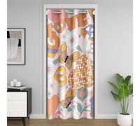 Homemissing Retro Flower Door Curtain for Privacy 106x203cm Butterfly Closet Door Cover Curtain for Bedroom 60S 70S Groovy Floral Heart Pattern Peace Mushroom Divider Curtain Yellow Window Treatment