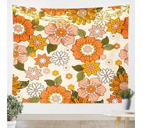 Homemissing Retro Hippie Flower Tapestry for Girls Boys Kids Large 58x79 Inch 60S 70S Groovy Floral Print Wall Blanket Decorative Botanical Vintage Boho Plant Floral Wall Hanging Orange Wall Art